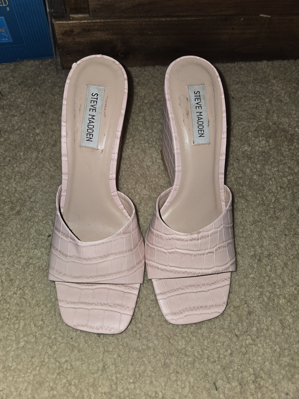 Steve Madden Pale Pink Croc-Embossed Wedge Slides